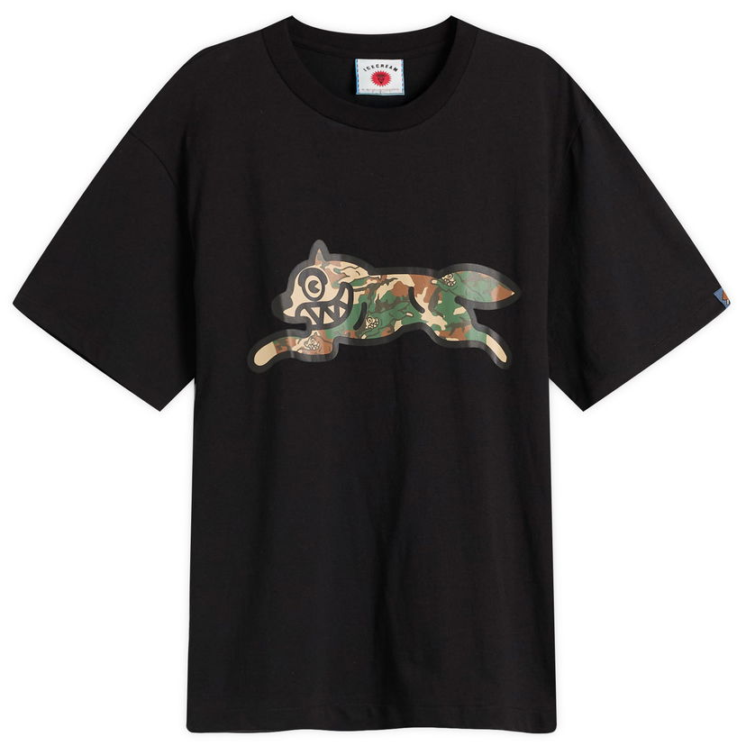 Tričko BBC IceCream ICECREAM Woodland Camo Running Dog Graphic Tee, Large Čierna | IC25380-BLK
