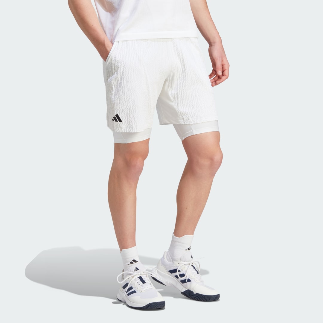 Šortky adidas Performance AEROREADY Pro Two-in-One Seersucker Tennis Shorts Biela | IA7101, 1
