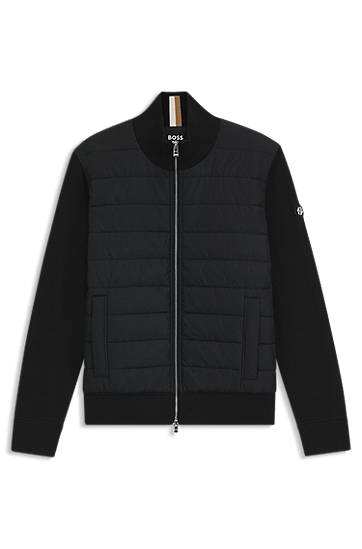 Bomber bunda BOSS Mixed-material jacket with padded front and knitted sleeves Čierna | 50549991, 0