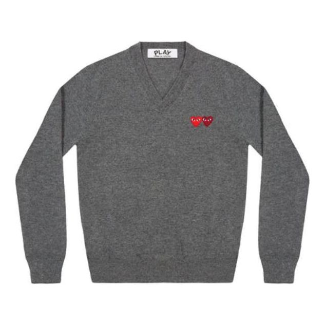 Sveter Comme des Garçons PLAY V-Neck Double Emblem Pullover Šedá | AZ-N056-051-3