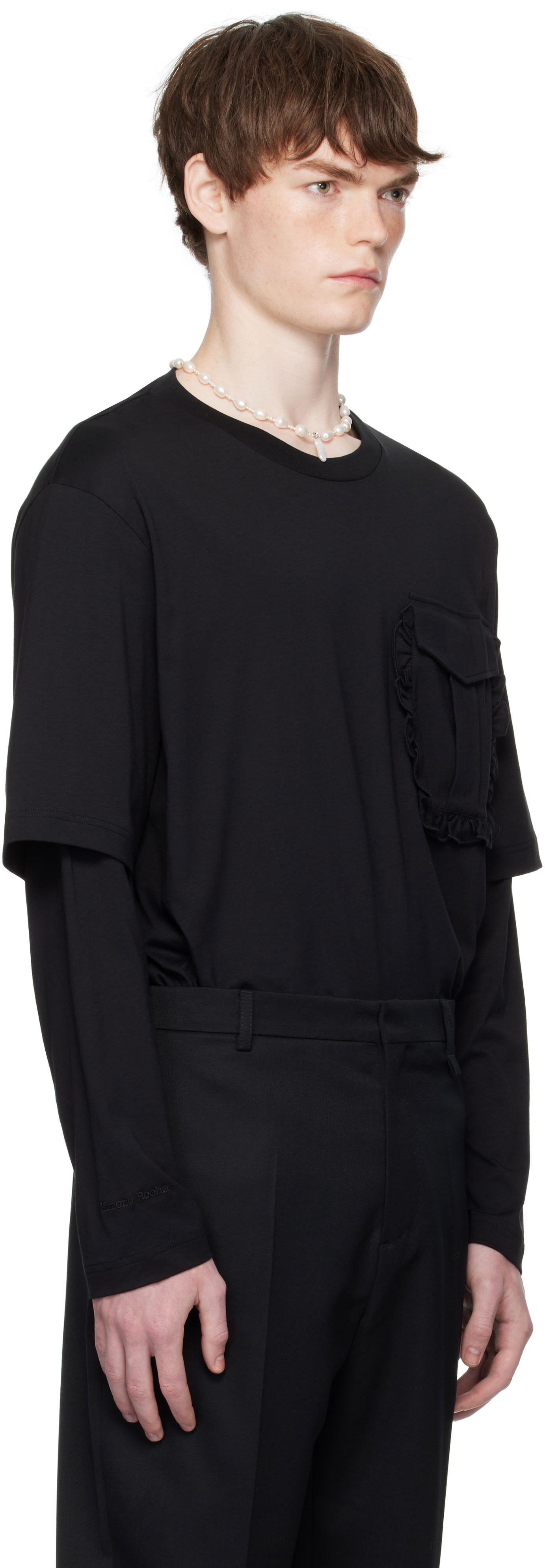 Tričko Simone Rocha Simone Rocha Layered Ruffle Pocket Long Sleeve T-Shirt Čierna | 5379 0553, 1