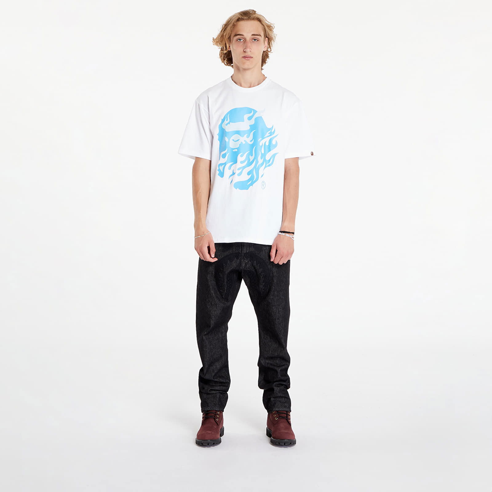 A BATHING APE Flame Ape Head Tee White/ Blue