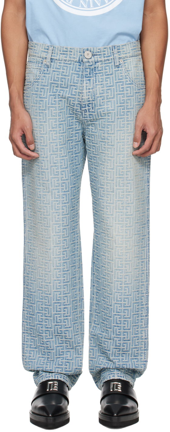 Džínsy Balmain Monogram Jeans Modrá | CH1MI040DD27