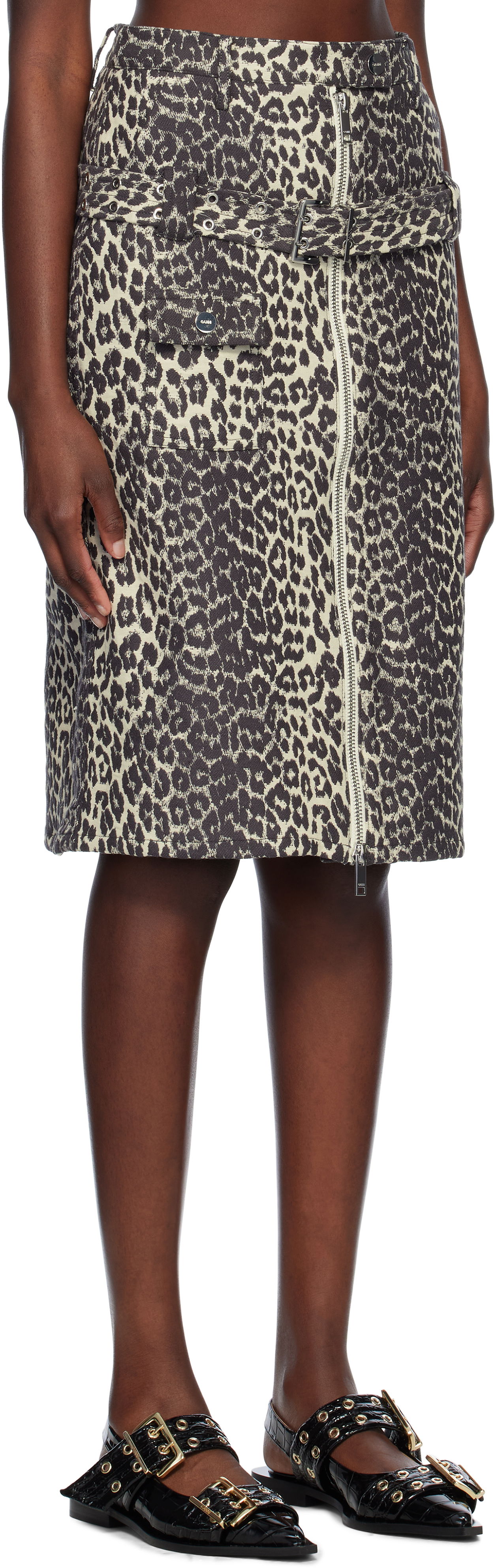 Sukňa GANNI Ganni Cotton Tweed Midi Skirt with Belt Béžová | W0236, 1