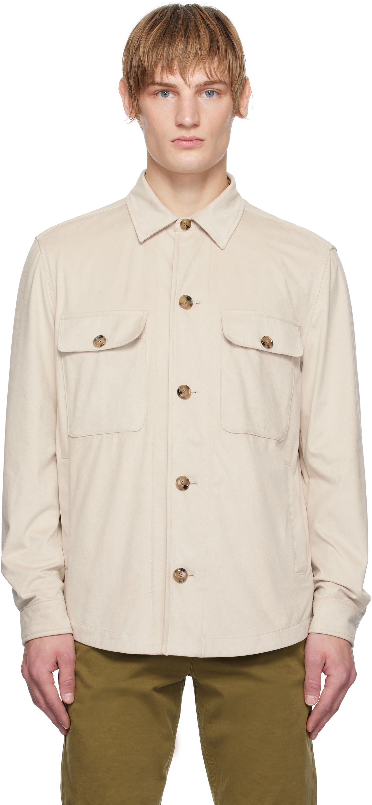 Košeľa BOSS Flap Pocket Faux-Suede Jacket Béžová | 50535666, 0