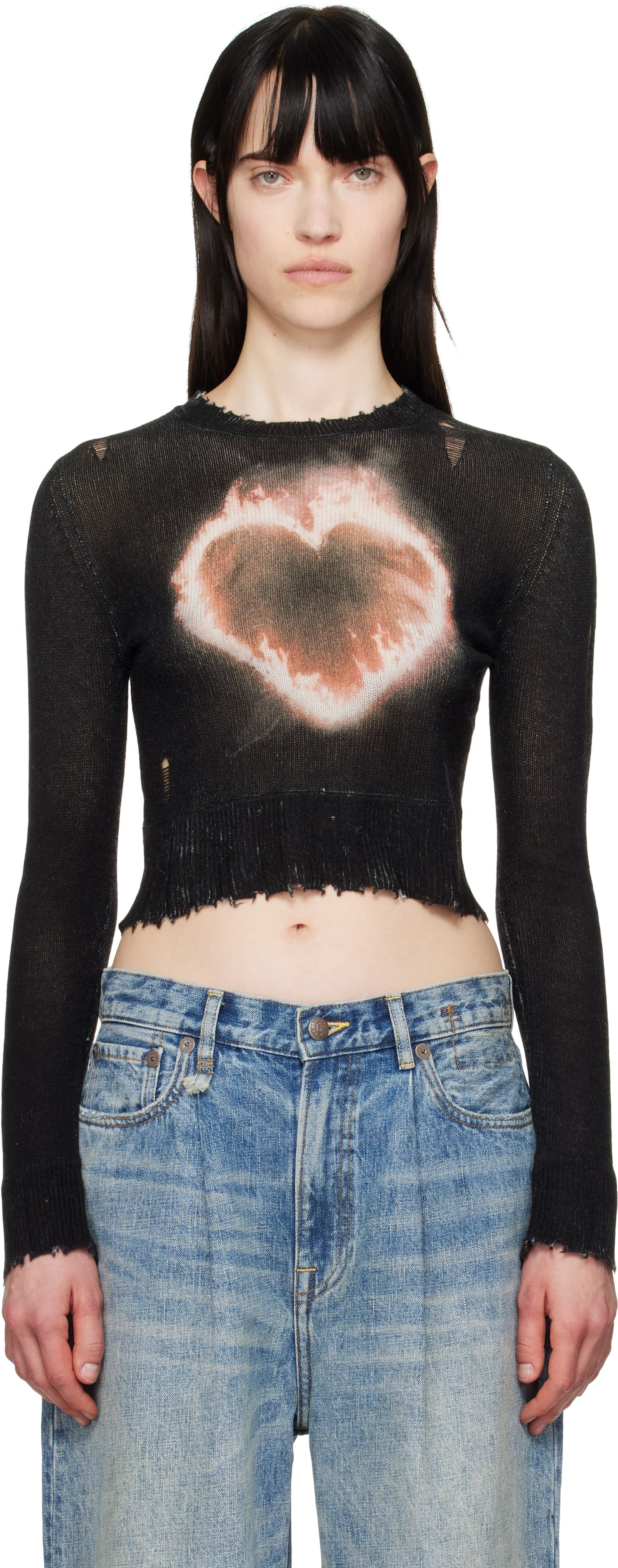 Sveter R13 R13 Flaming Heart Cropped Sweater Čierna | R13WY042-Y016B, 0