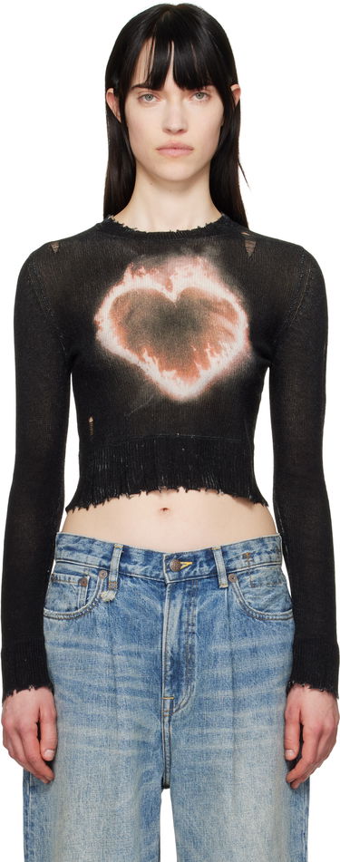Sveter R13 R13 Flaming Heart Cropped Sweater Čierna | R13WY042-Y016B, 0