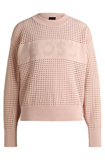 Sveter BOSS BOSS Open-Knit Logo Sweater Ružová | 50510202, 0