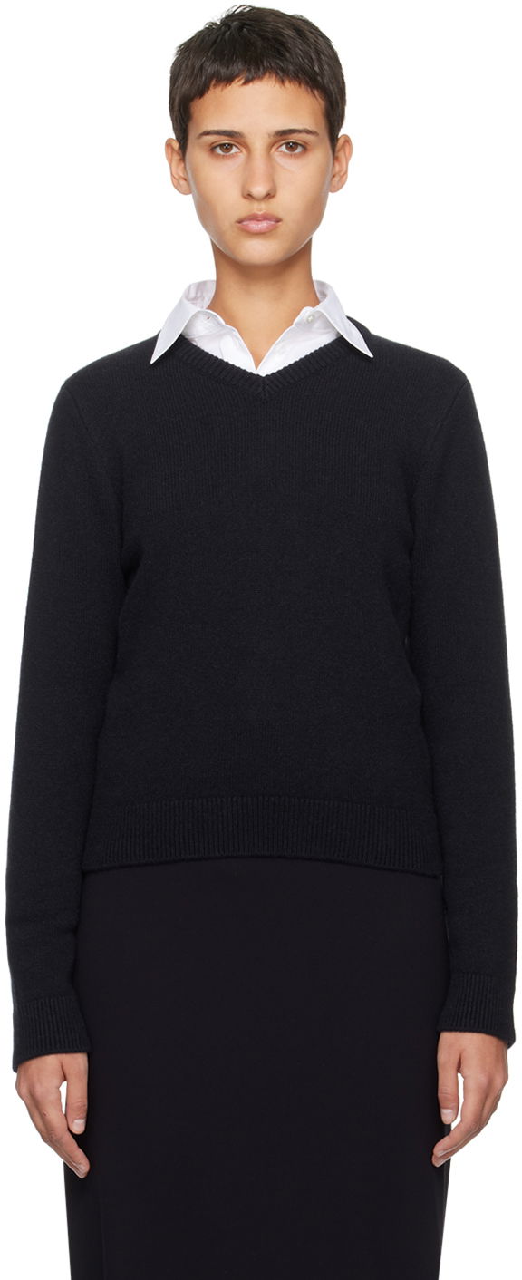Sveter The Row The Row Enrica V-Neck Knit Sweater Navy | 7633-F377, 0