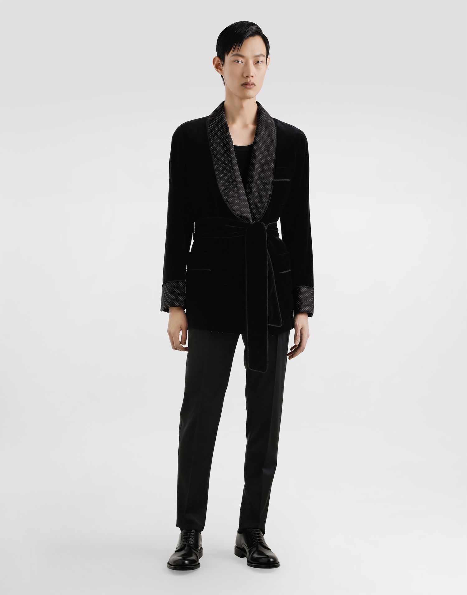 Pyžamo Dolce & Gabbana Dolce & Gabbana Smooth Velvet Robe with Polka-Dot Lapels and Braided Trim Čierna | G2VG0TFUVG7N0000, 1