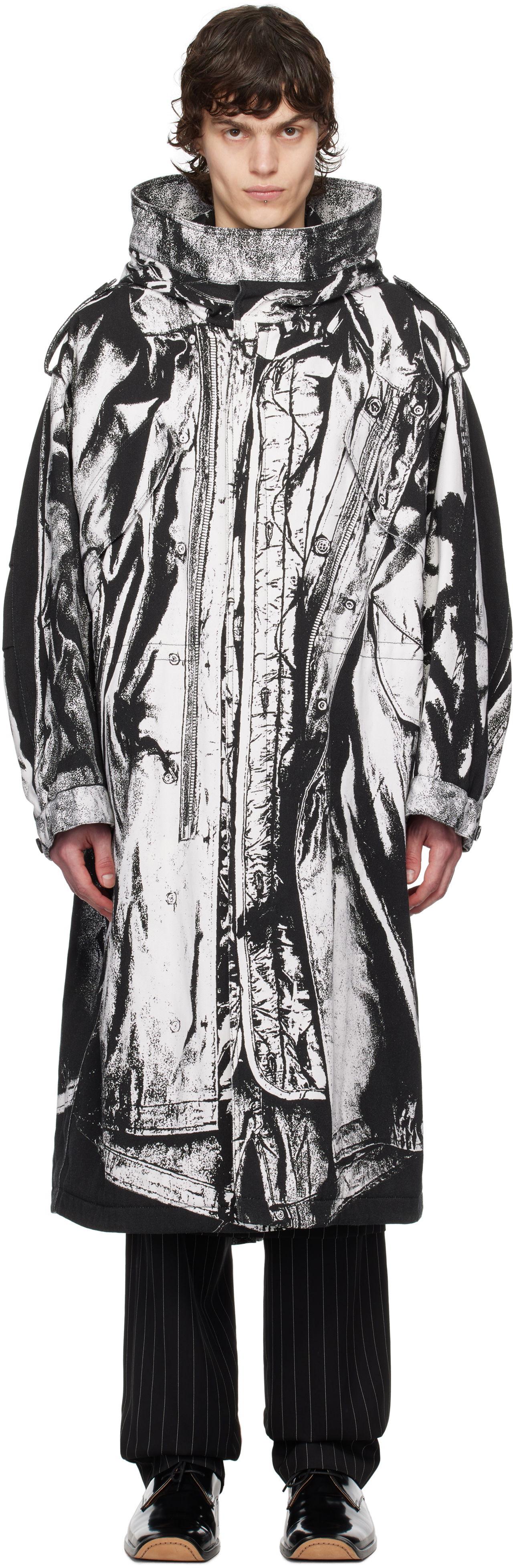 Pláštenka Jean Paul Gaultier Jean Paul Gaultier Trompe-L'œil Print Hooded Coat Čierna | 25/33-F-MA032I-C570-0001, 0