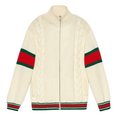 Sveter Gucci Gucci Twisted Cable Knit Bomber Jacket Biela | 599311-XKA32-9133, 0