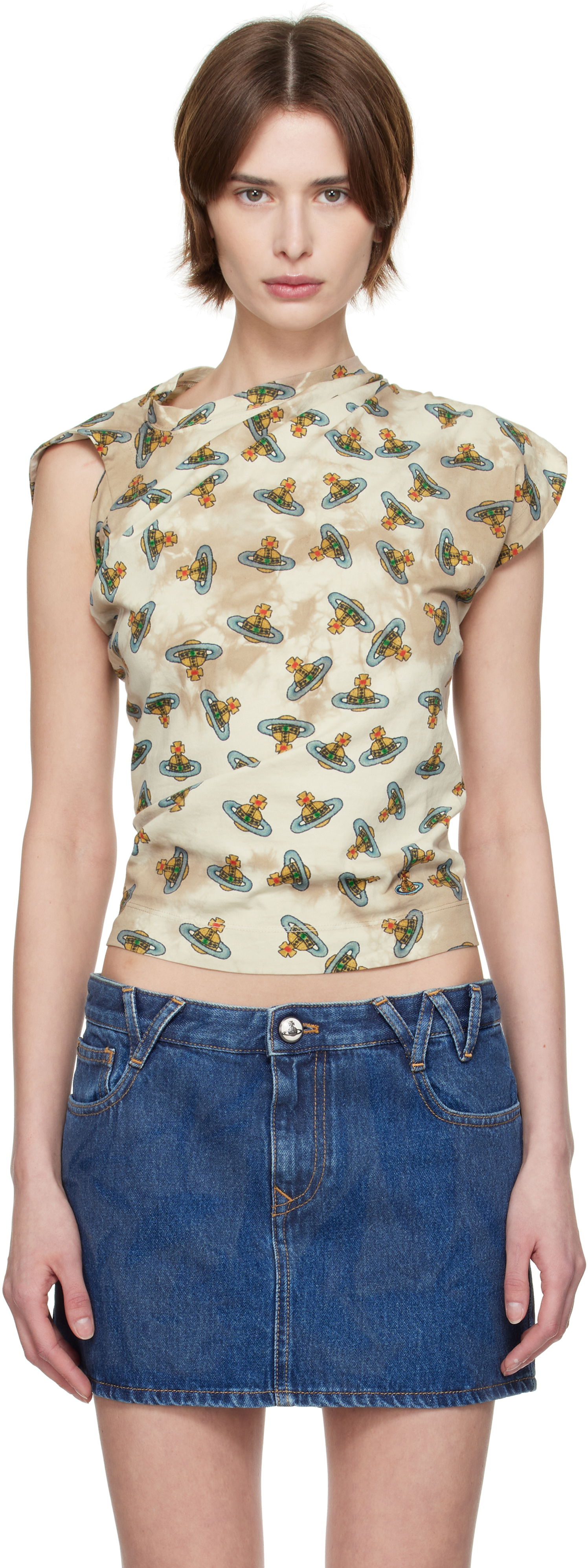 Crop Top Vivienne Westwood Vivienne Westwood Hebo Orb Print T-Shirt Béžová | 1504000A-J008V-, 0