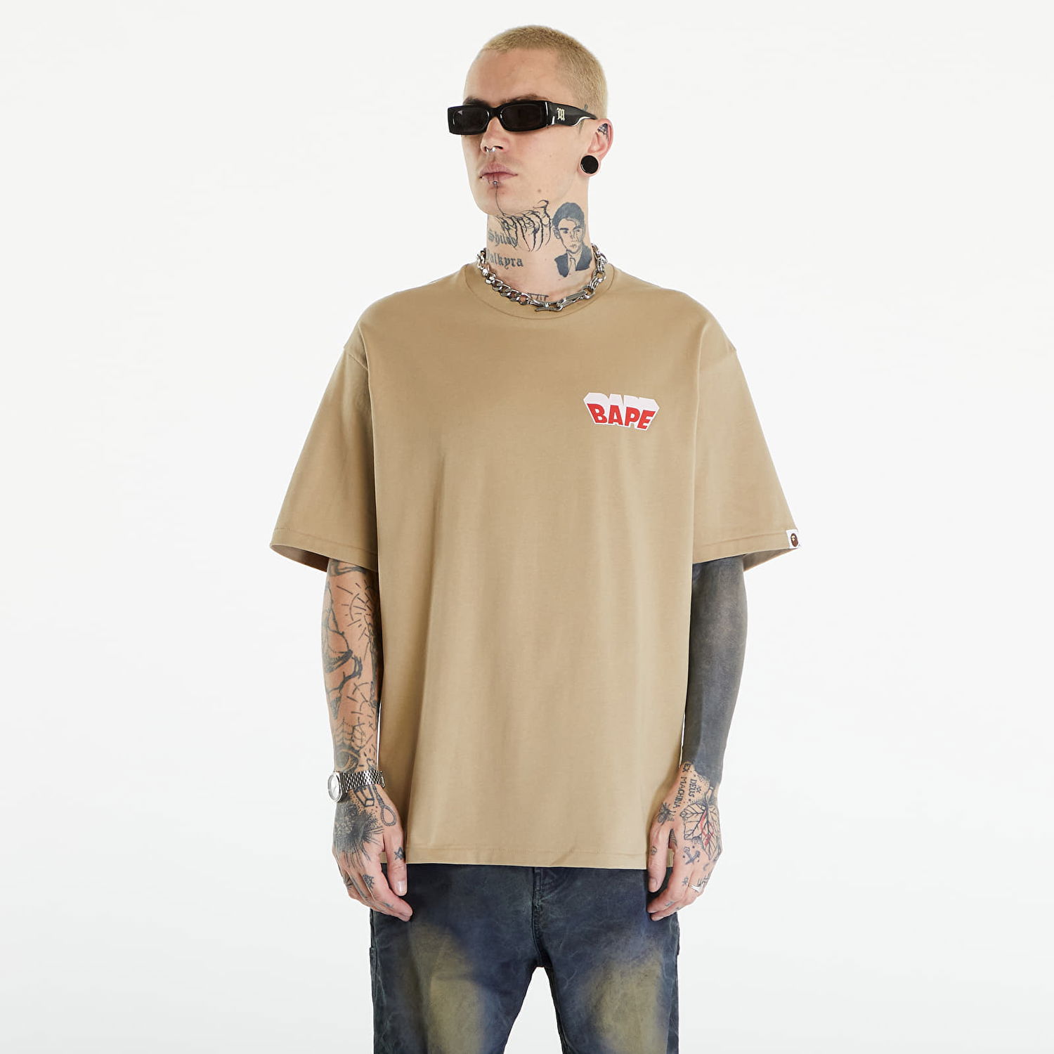 Tričko BAPE A BATHING APE Graffiti Bape Logo Relaxed Fit Tee Beige Béžová | 001TEK301339M BEI, 0