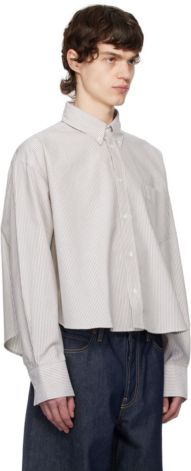 Košeľa AMI Cotton Cropped Oversized Striped Button-Down Shirt Modrá | USH123.CO0087, 4