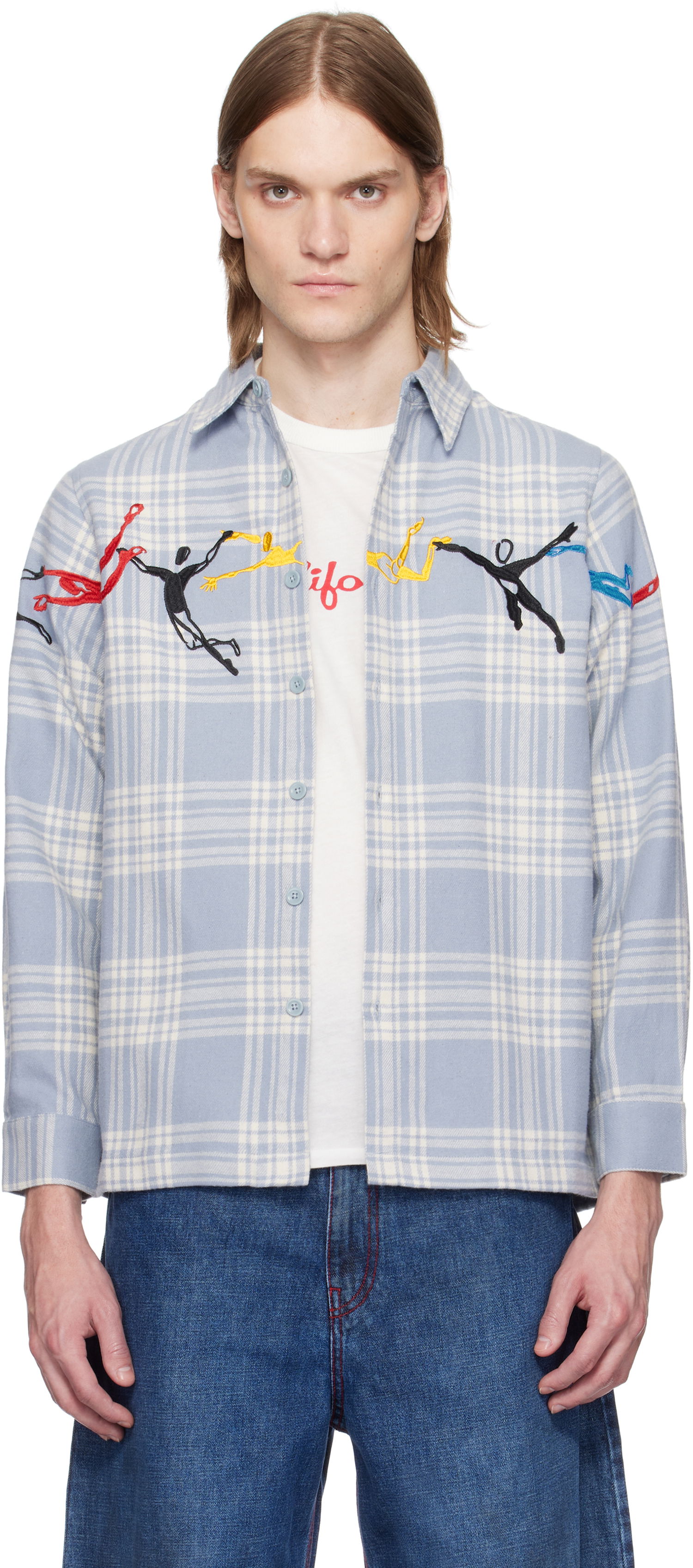 Košeľa KidSuper KidSuper Embroidered Swinging Figures Flannel Shirt Modrá | SS25-LTP-04, 0