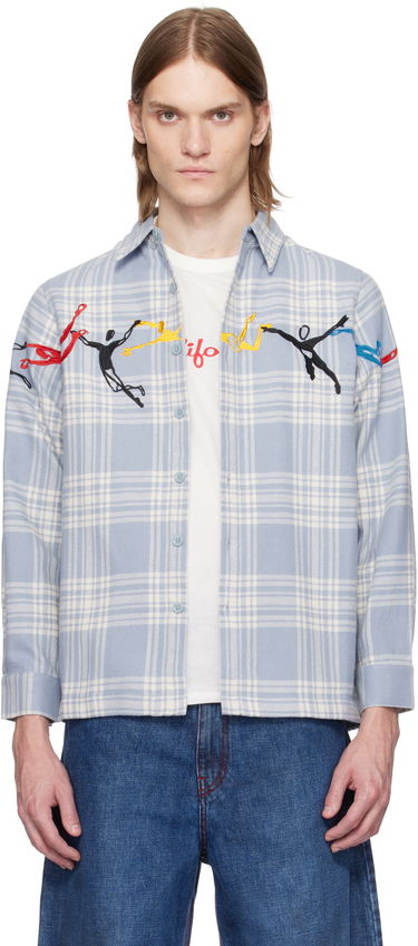 Košeľa KidSuper KidSuper Embroidered Swinging Figures Flannel Shirt Modrá | SS25-LTP-04, 0