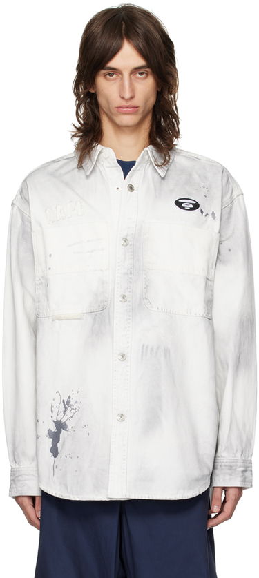 Košeľa AAPE by A Bathing Ape AAPE by A Bathing Ape Embroidered Denim Shirt Biela | AAPSTM8480XXMWHB, 0