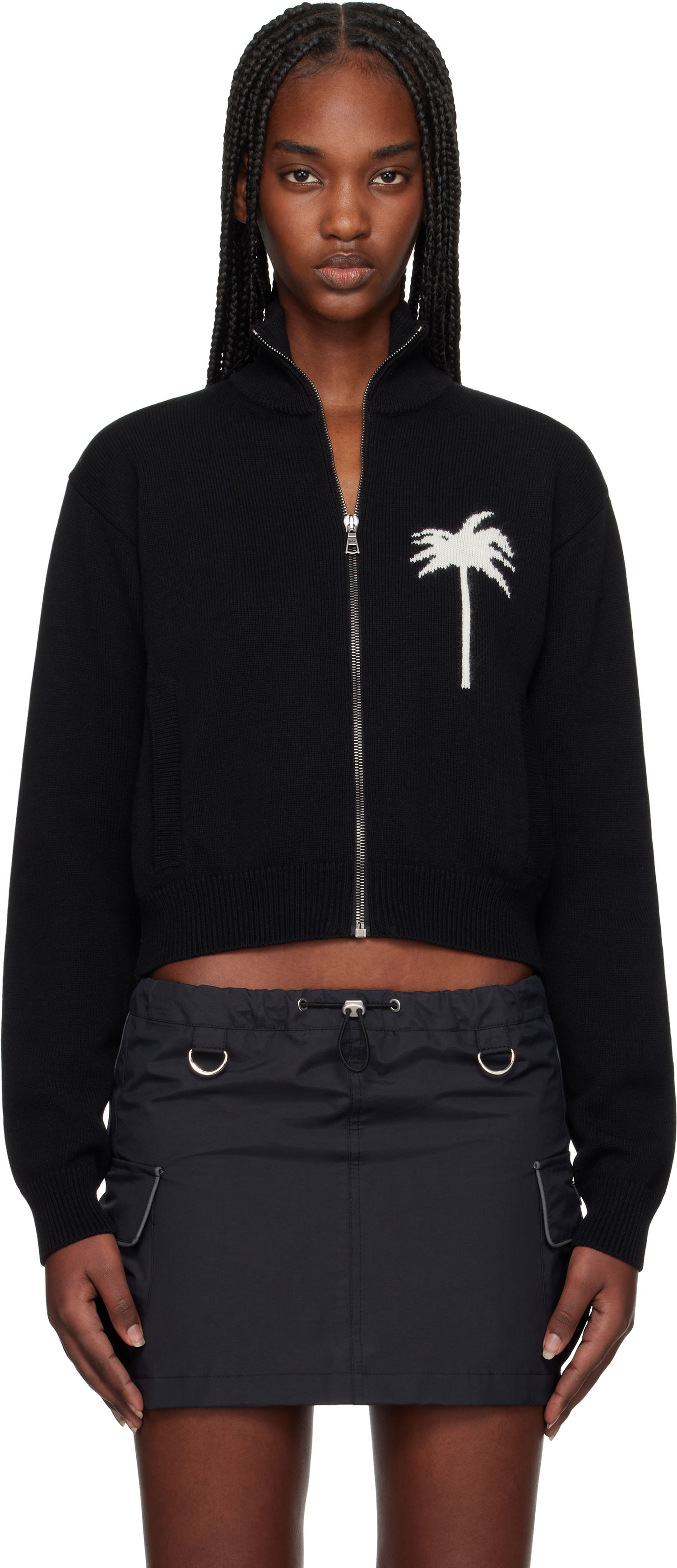 Sveter Palm Angels Palm Angels Palm Inlay Knit Track Jacket Čierna | PWHA061S25KNI0011003, 0