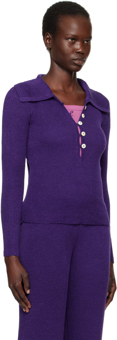 Sveter Bode Quincy Knit Polo Fialová | WRF24KT025, 1