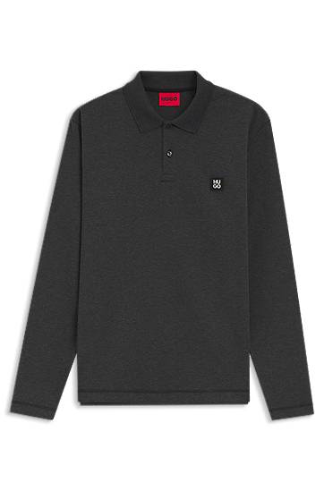 Polo tričko BOSS Cotton-blend long-sleeve polo shirt with stacked logo Šedá | 50553441
