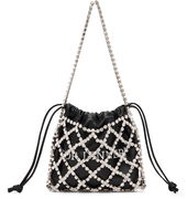 Drawstring Pouch with Rhinestone Netting 'For Dinner'
