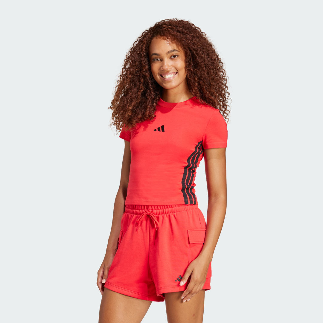 Crop Top adidas Performance 3-Stripes Slim Cropped T-Shirt Červená | JE1242, 0