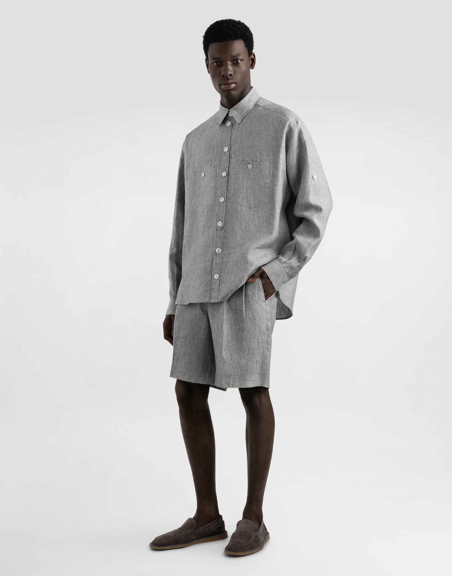 Košeľa Dolce & Gabbana Dolce & Gabbana Washed Linen Canvas Shirt Šedá | G5NI3TFU4MFS8290, 1