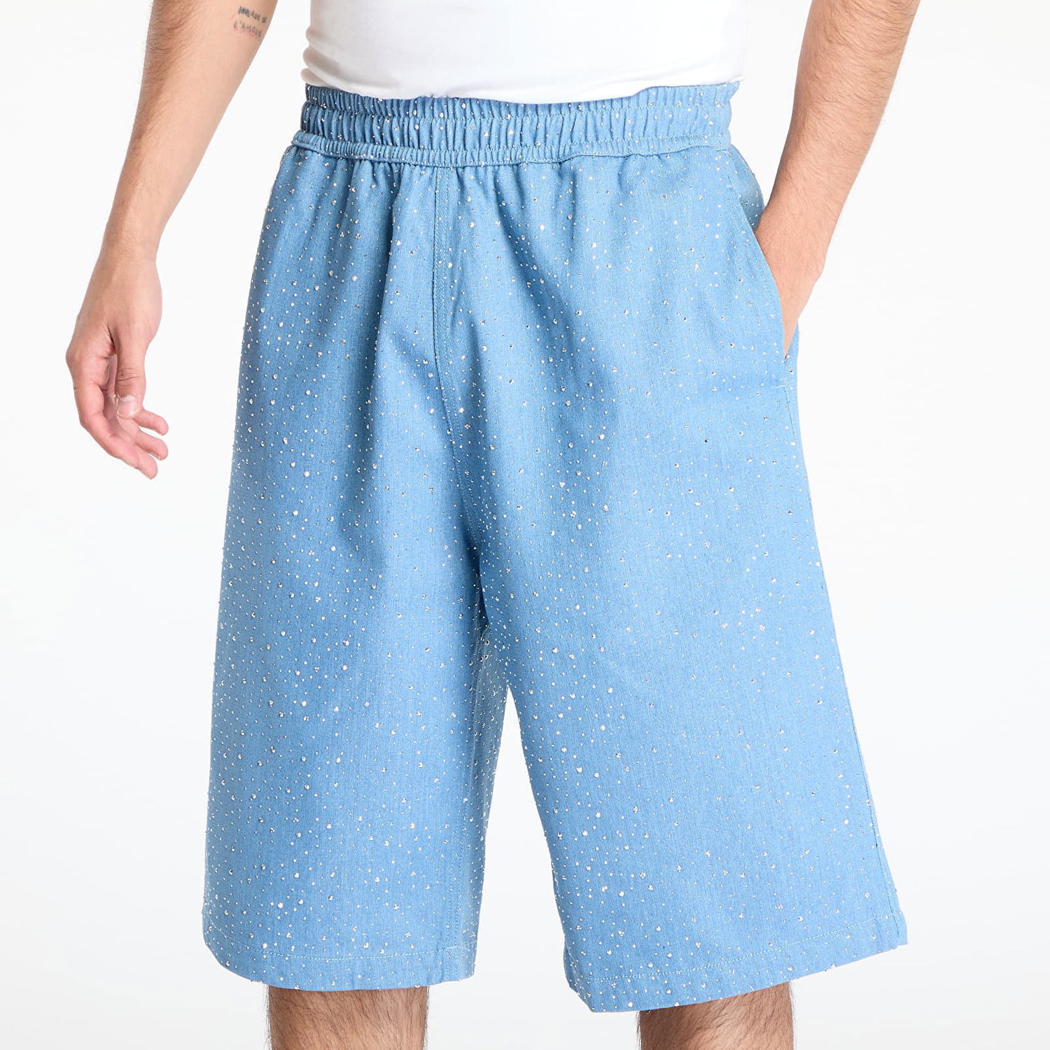 Šortky Pleasures PLEASURES Glitter Baggy Denim Shorts Modrá | P25SU034 INDIGO, 1