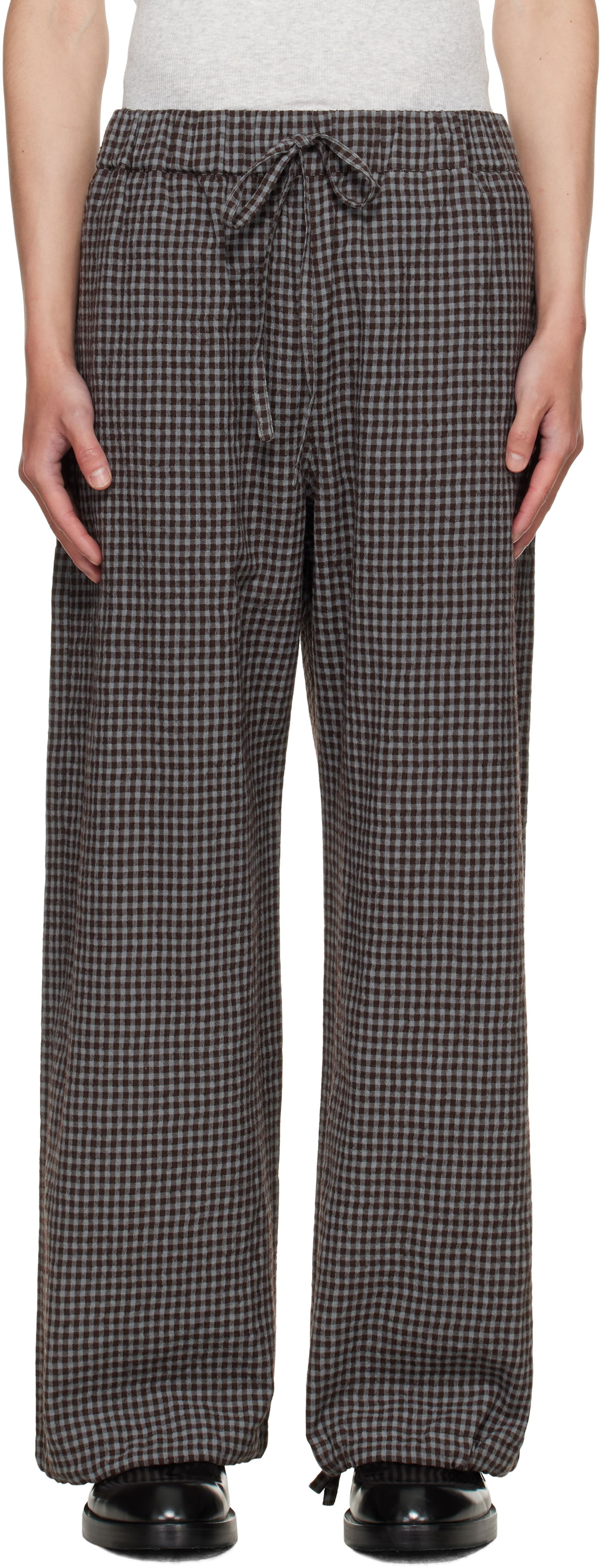 Nohavice sage NATION SAGE NATION Siesta Gingham Lounge Pants Hnedá | S140 SIESTA TROUSER WOOL COTTO, 0