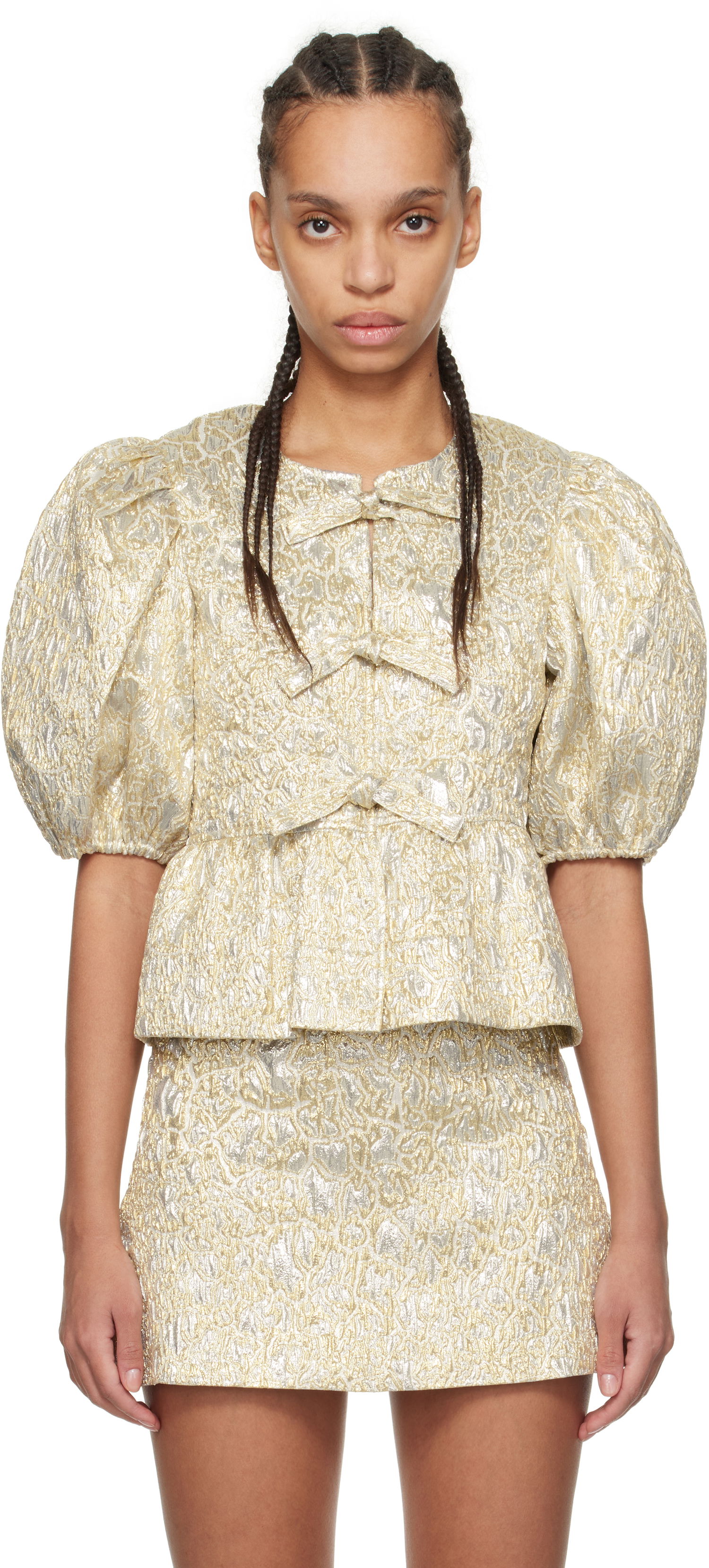 Sukňa GANNI GANNI Peplum Tie String Blouse Metalická | W0329, 0