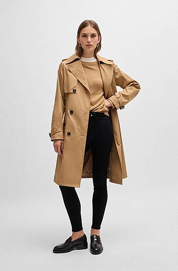 Trenčkot BOSS Double-Breasted Trench Coat with Belt Béžová | 50489115, 1