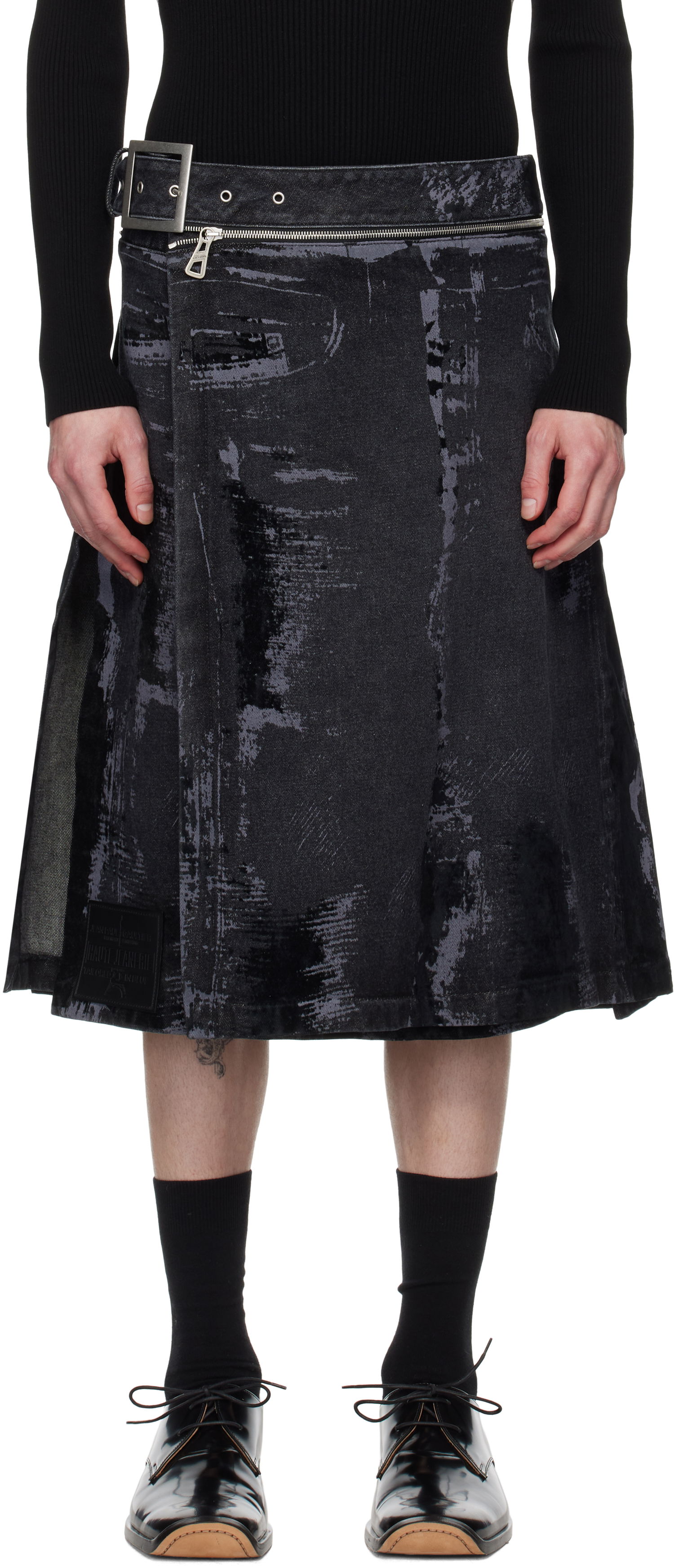 Sukňa Jean Paul Gaultier Jean Paul Gaultier 'The Flocked' Denim Kilt Čierna | 25/33-F-JU161-D016-06, 0