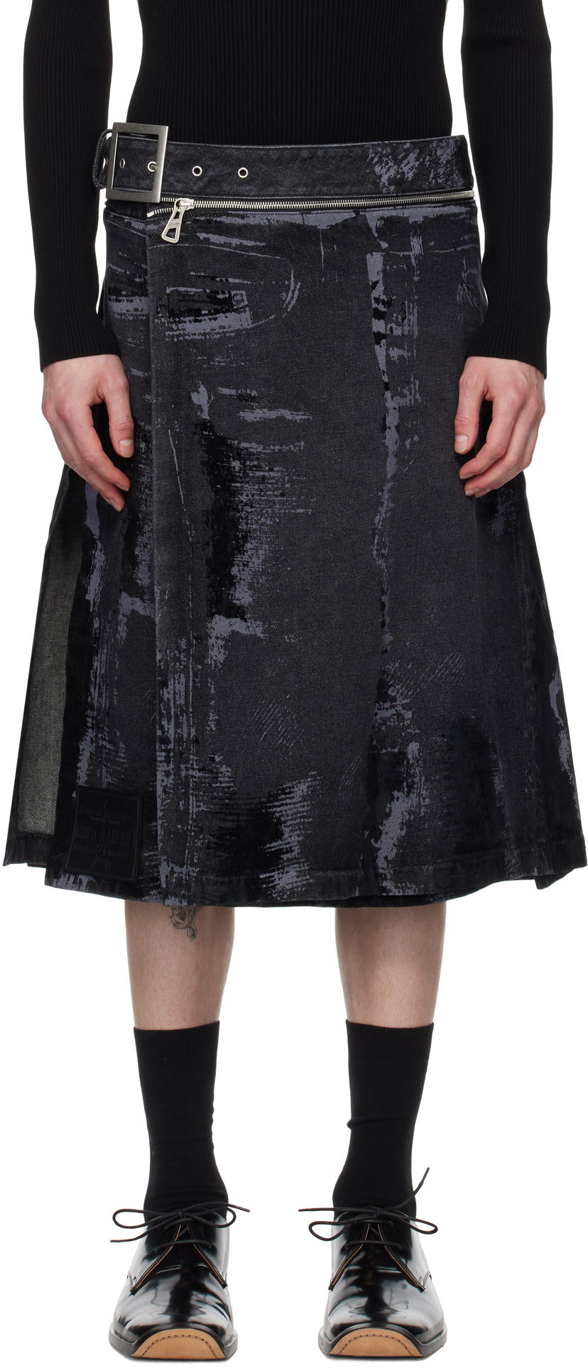 Sukňa Jean Paul Gaultier Jean Paul Gaultier 'The Flocked' Denim Kilt Čierna | 25/33-F-JU161-D016-06