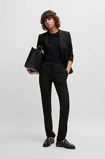 Nohavice BOSS Regular-Fit Virgin Wool Trousers Čierna | 50490045, 1