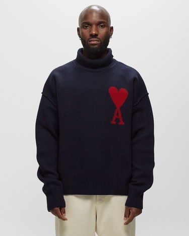 Sveter AMI Large A Heart Roll Neck Knit Navy | UKS406-018-4005, 3