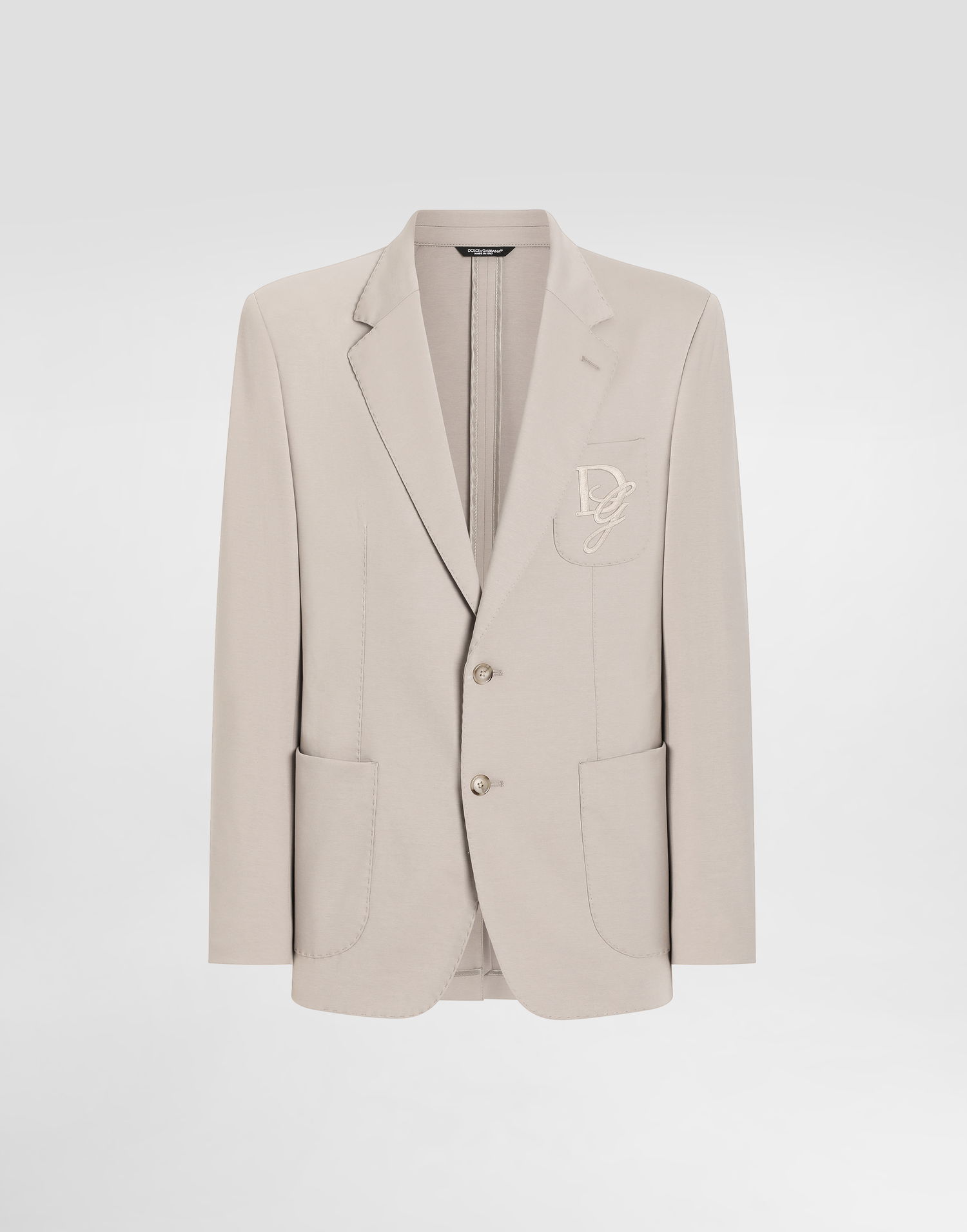 Bunda Dolce & Gabbana Dolce & Gabbana Single-Breasted Stretch Jersey Jacket with Logo Embroidery Béžová | G2TJ6ZFUGS1M9478, 0