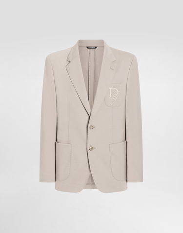 Bunda Dolce & Gabbana Dolce & Gabbana Single-Breasted Stretch Jersey Jacket with Logo Embroidery Béžová | G2TJ6ZFUGS1M9478, 0