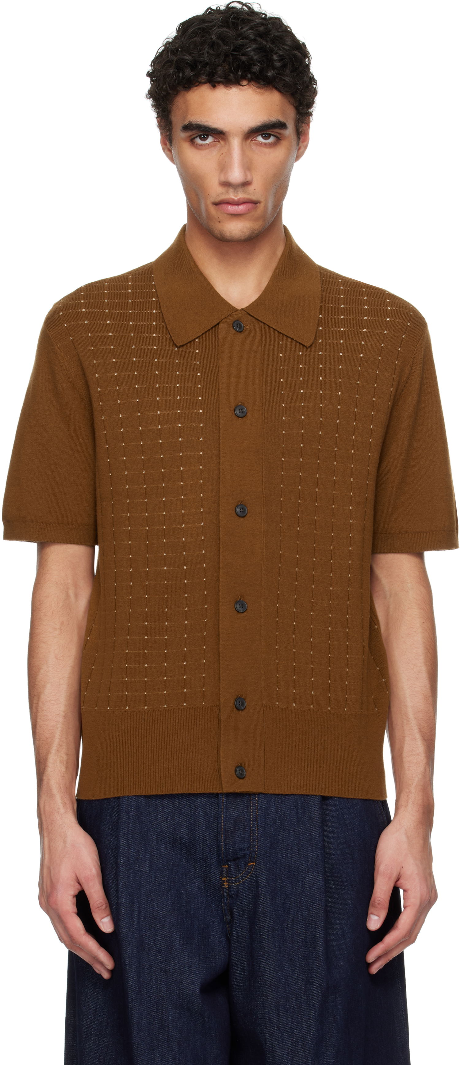Sveter Tiger of Sweden Tiger of Sweden Araawen Merino Wool Knit Polo Shirt Hnedá | 112165, 0