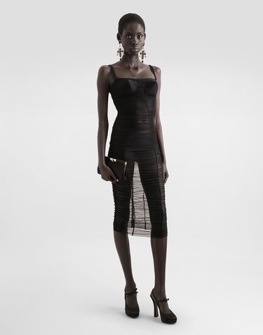 Šaty Dolce & Gabbana Dolce & Gabbana Draped Tulle Calf-Length Dress Čierna | F6TNKTFUUBNN0000, 1