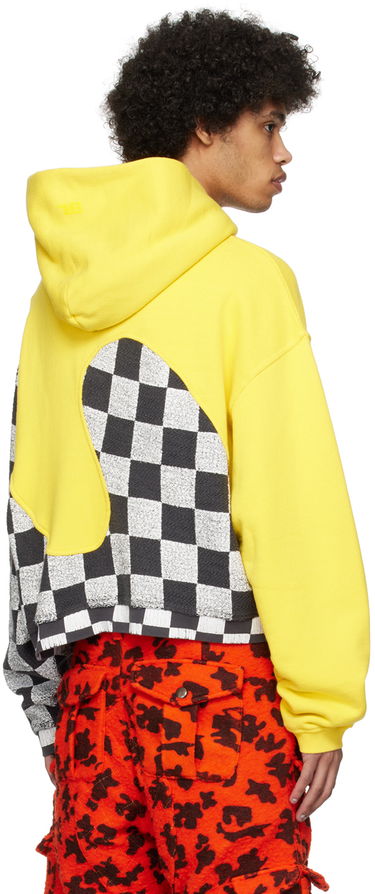 Mikina ERL Checkered Fleece Applique Hoodie Žltá | ERL08T022, 2