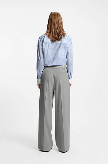Nohavice BOSS Regular-fit wide-leg trousers with drawstring waist in melange stretch fabric Šedá | 50555897, 1