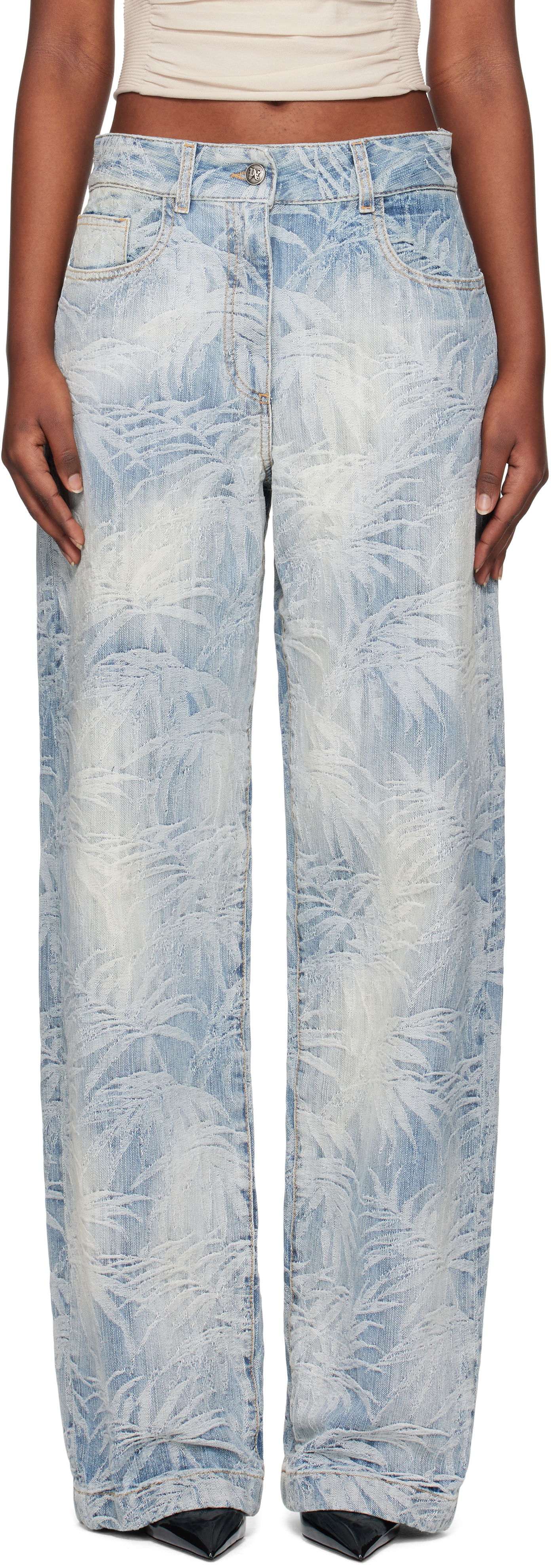 Džínsy Palm Angels Palm Angels Palms Jacquard Loose Jeans Modrá | PWYB041S25DEN0024440, 0