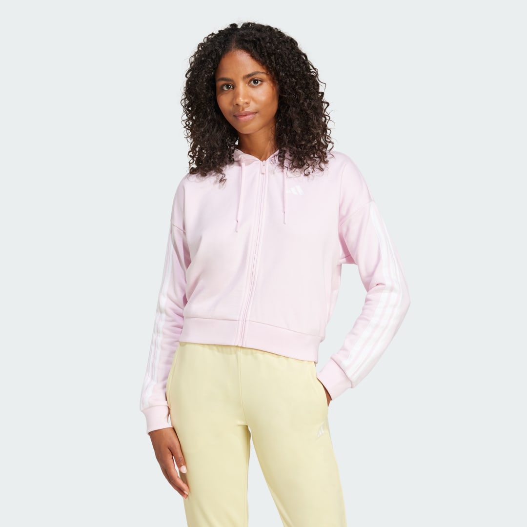 Mikina adidas Performance 3-Stripes Cropped Full-Zip Hoodie Ružová | IS6998, 0