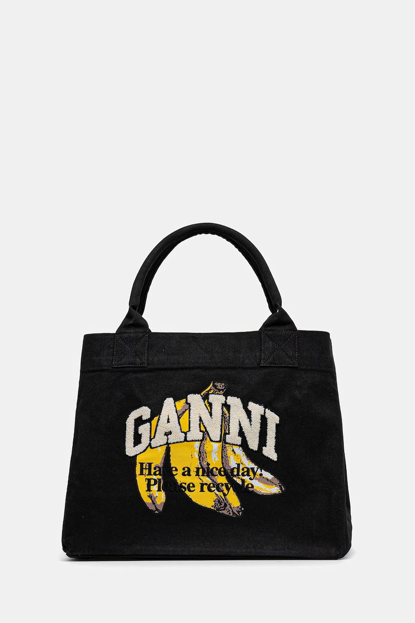 Tote bag GANNI GANNI Shopper XXL Pocket Banana Print Tote Bag Čierna | A6896