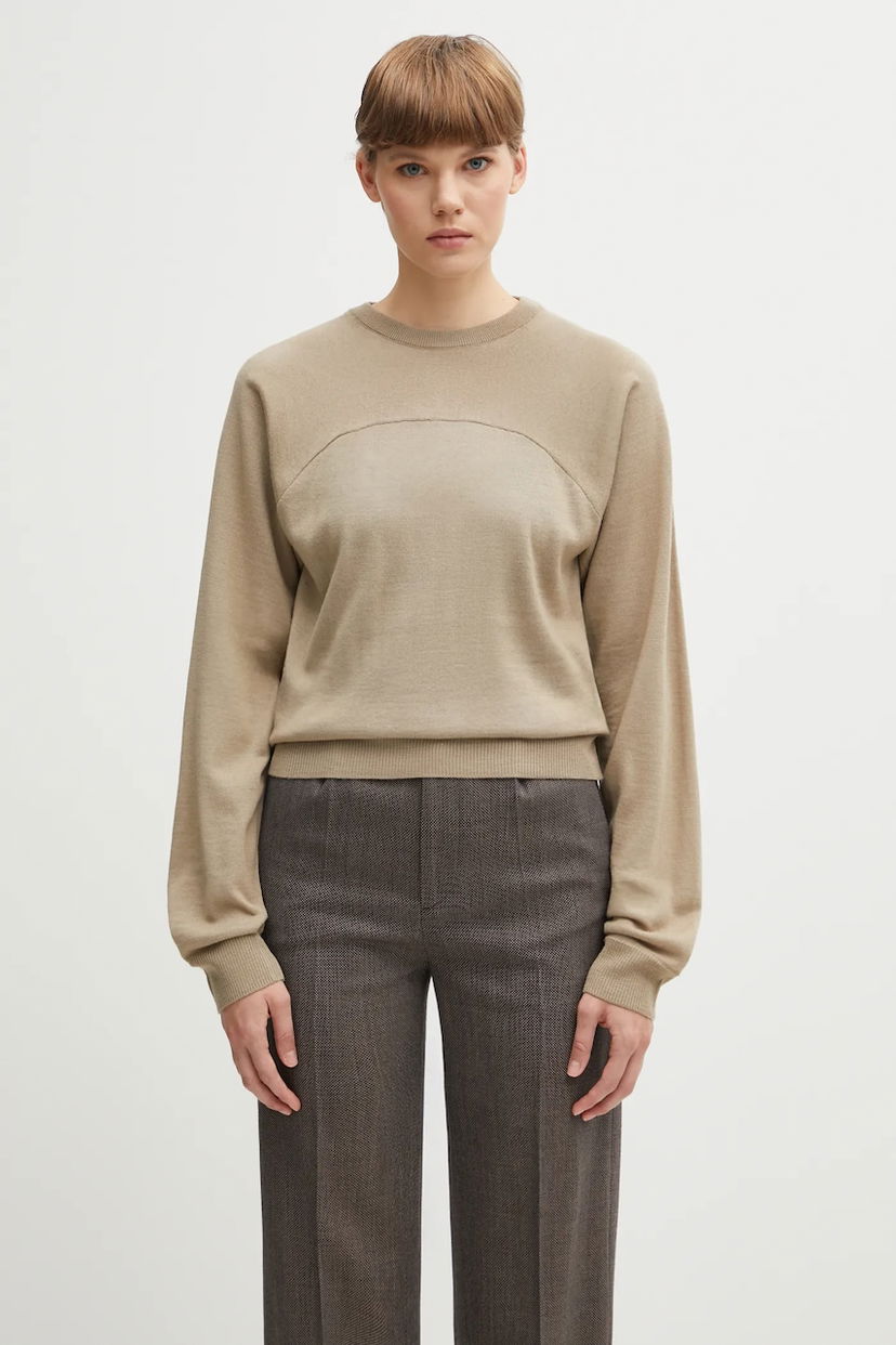 Sveter Maison Margiela MM6 Maison Margiela Sweater with Yoke Detail Béžová | S62HL0040.M13188.114