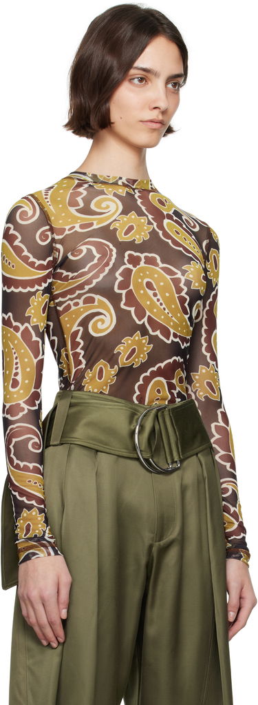 Tričko JW Anderson JW Anderson Paisley Mesh Long Sleeve T-Shirt Hnedá | JO0138-PG1788, 1