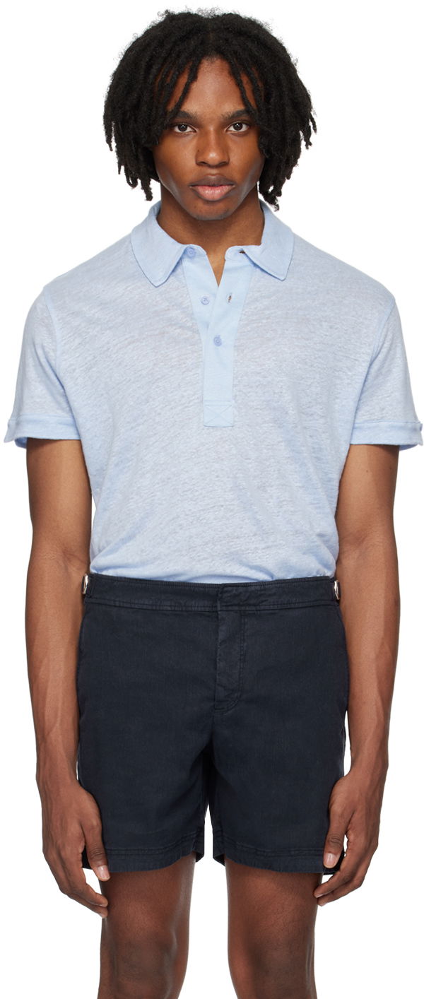 Polo tričko Orlebar Brown Linen Polo Shirt Modrá | 278987, 0