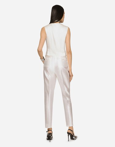 Nohavice Dolce & Gabbana Dolce & Gabbana Shantung Silk Pants Biela | FTCJDTFU1L5W3789, 2