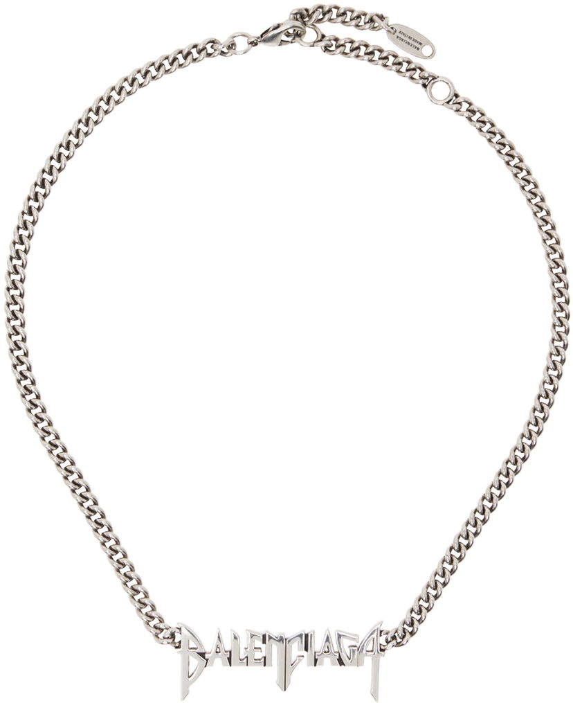 Náhrdelník Balenciaga Gunmetal Typo Metal Necklace Metalická | 787781 TZ99I
